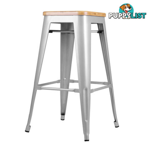 Set of 2 Replica Tolix Kitchen Bar Stool Bamboo Seat 66cm Metal