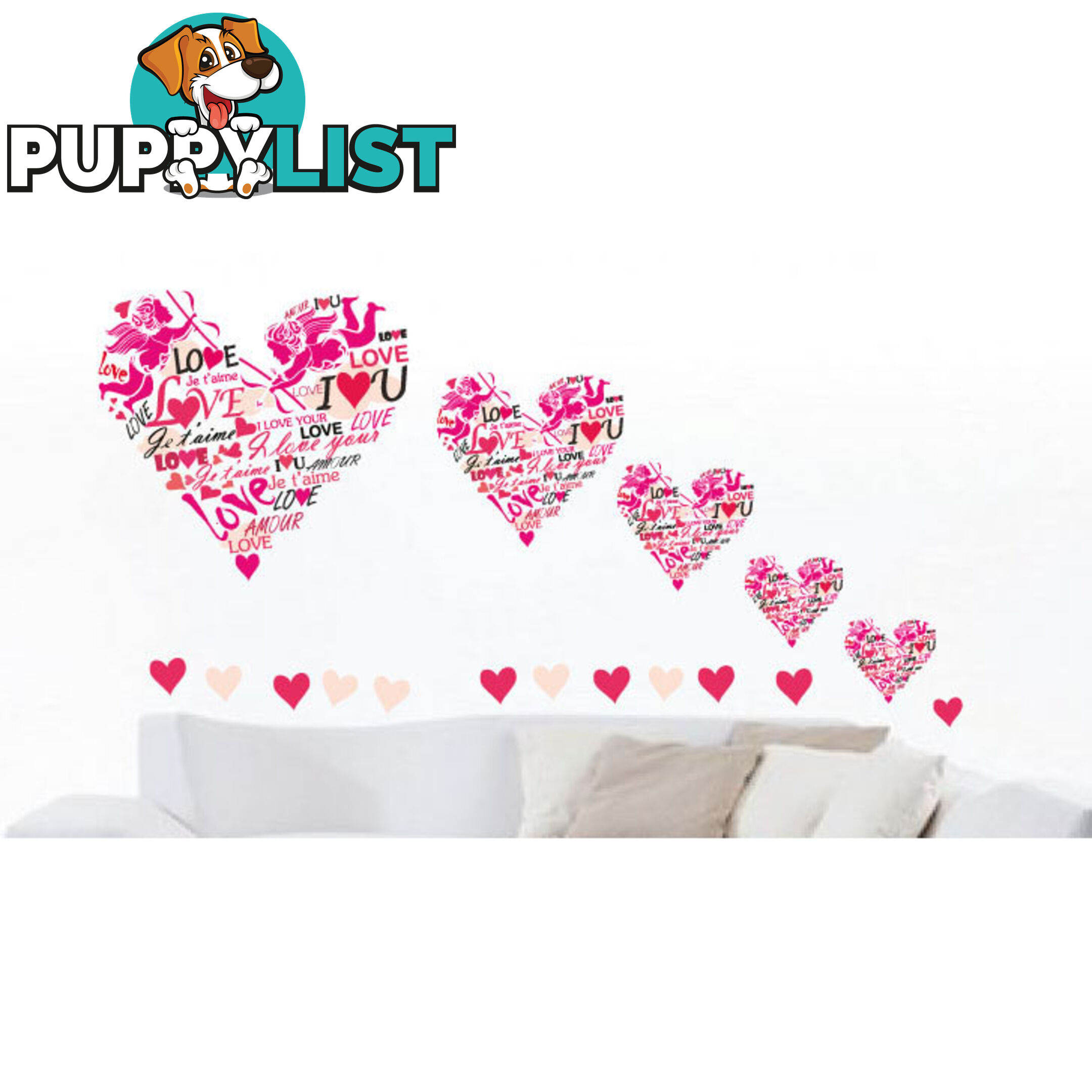 Medium Size Pink Cupid Love Hearts Wall Stickers - Totally Movable