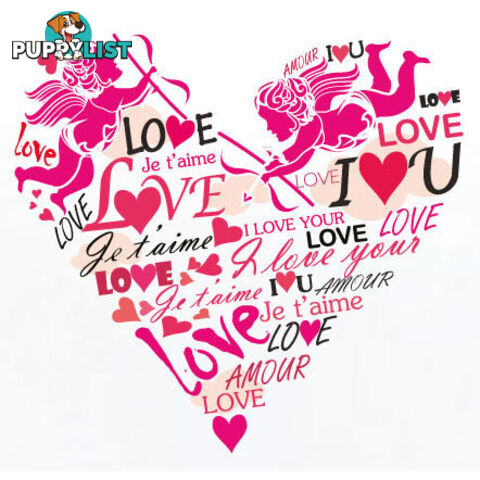 Medium Size Pink Cupid Love Hearts Wall Stickers - Totally Movable