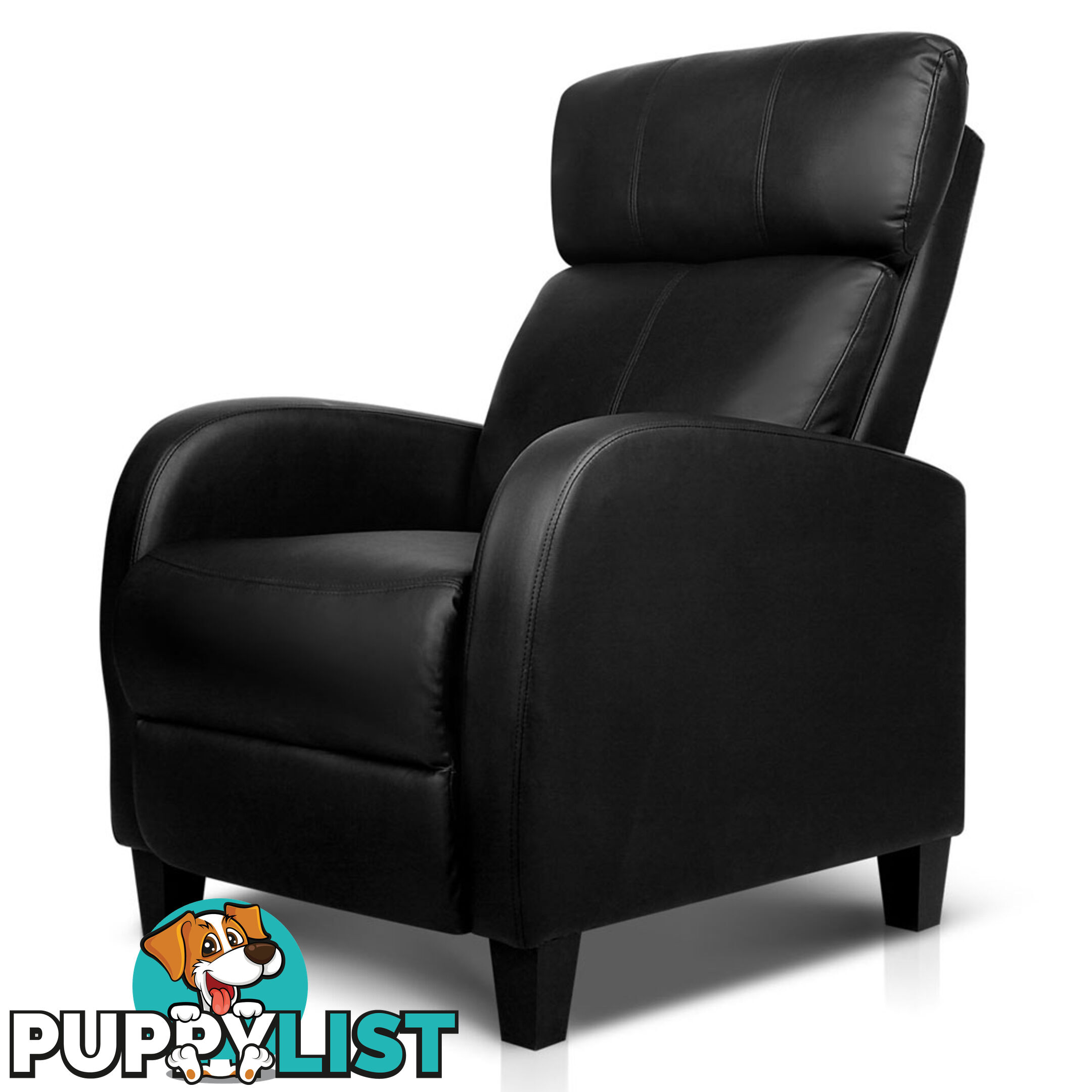 Faux Leather Armchair Recliner - Black