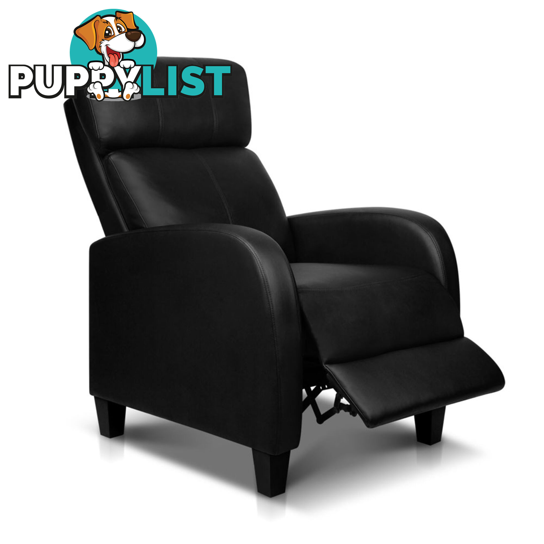 Faux Leather Armchair Recliner - Black