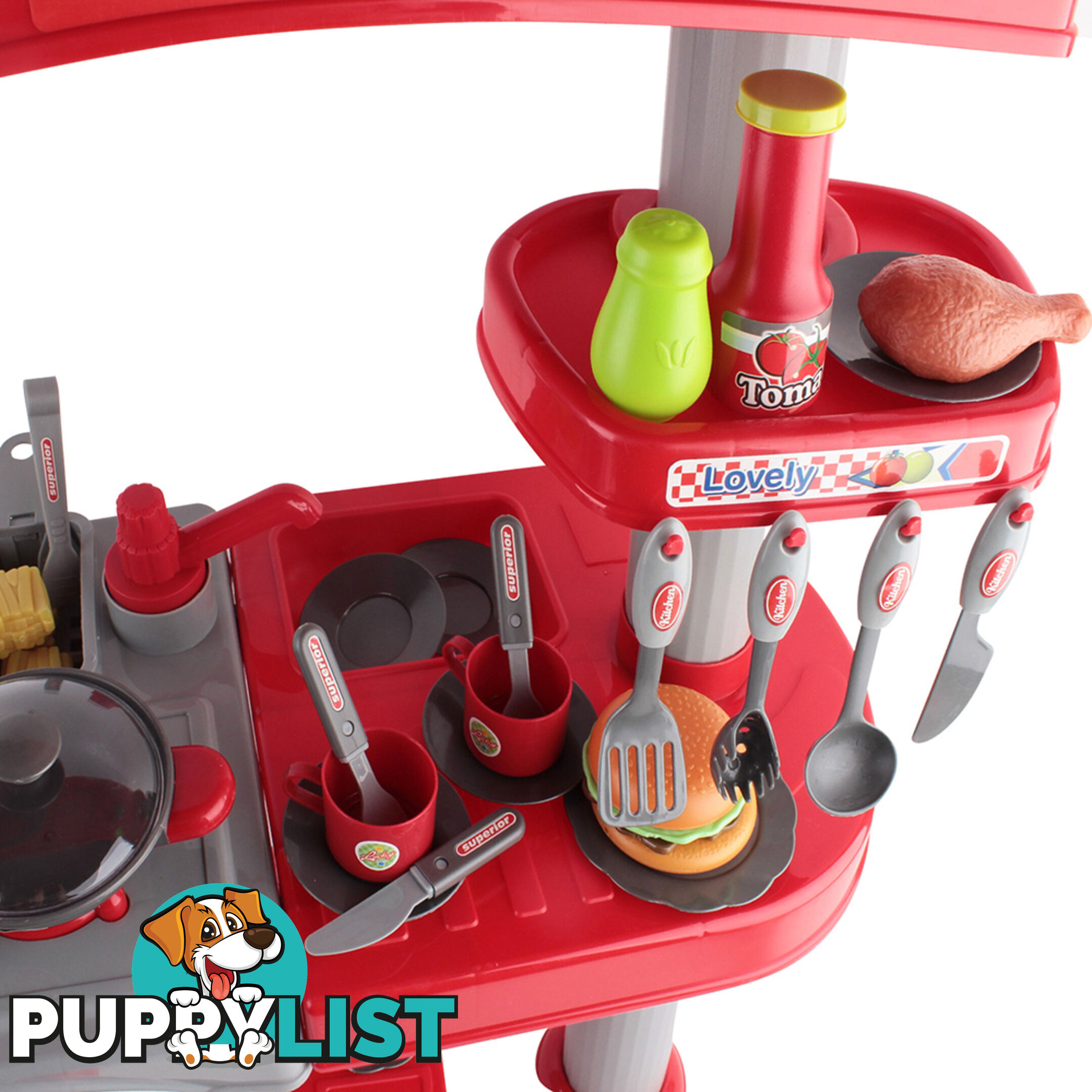 69Pcs Pretend Children Mini Kitchen Kids Play Set Little Chef Cooking Toy Red