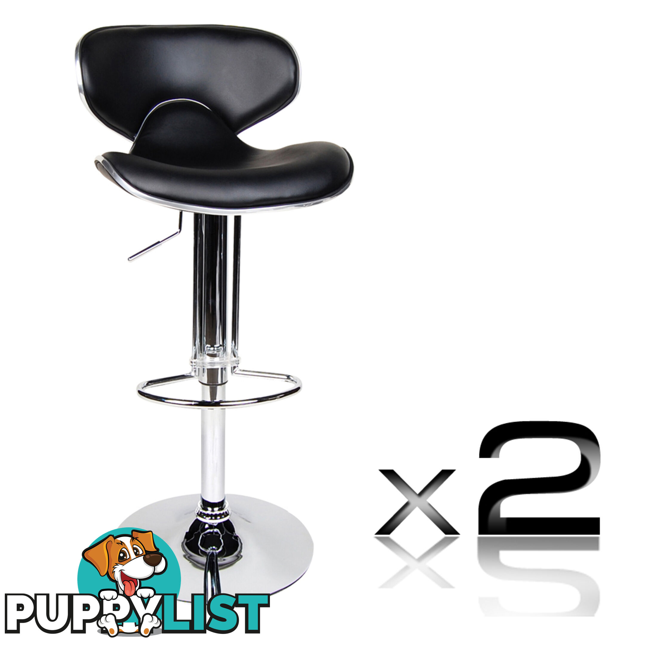 2 x PU Leather Gas Lift Bar Stool Office Kitchen Pub Barstool Swivel Chair Black