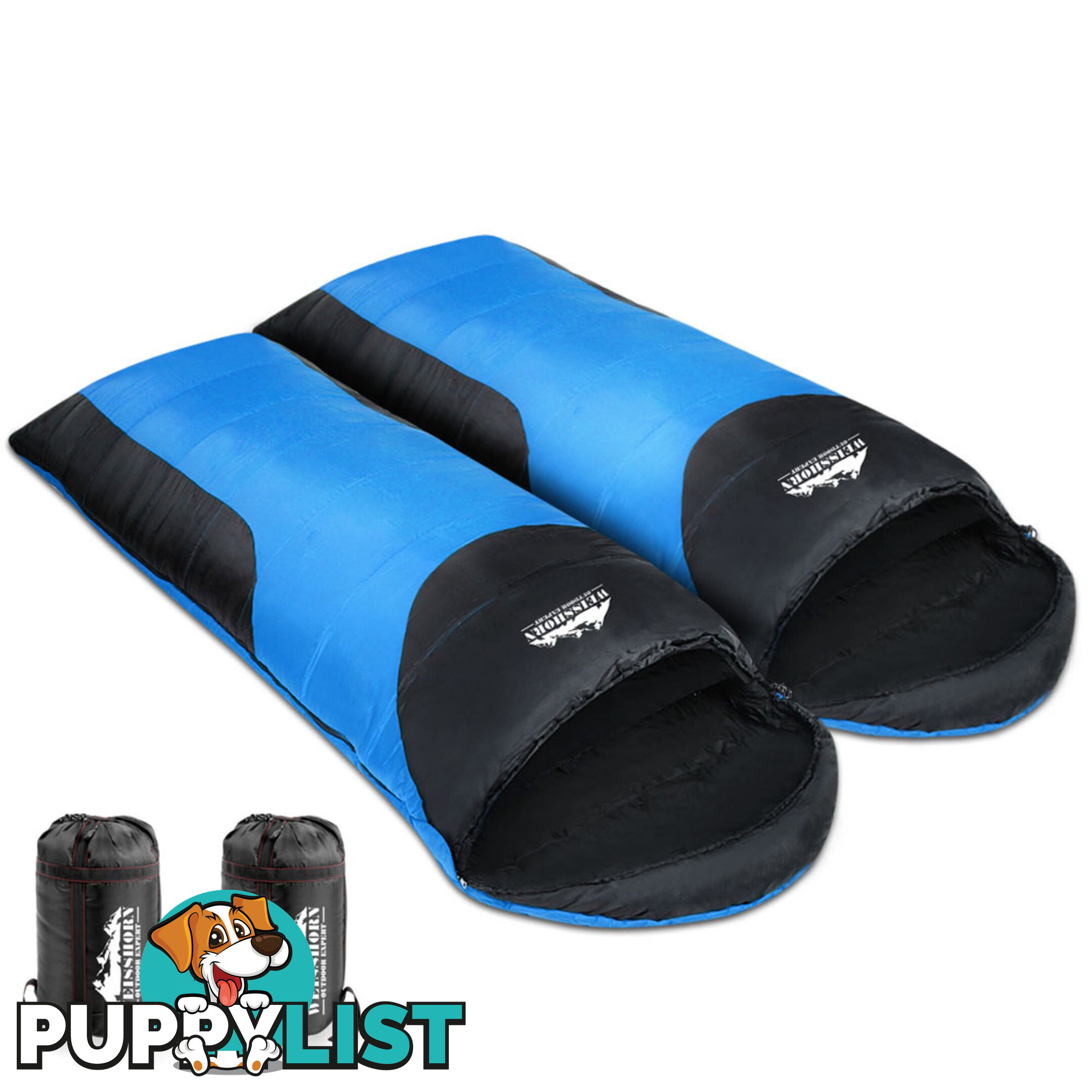 Outdoor Twin Camping Envelope Sleeping Bag Double Thermal Tent Hiking Blue Black