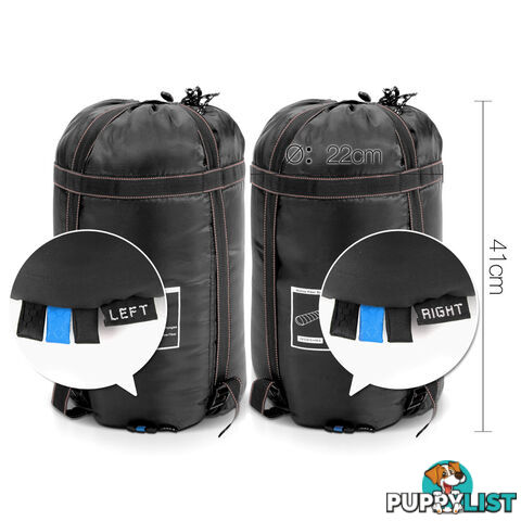 Outdoor Twin Camping Envelope Sleeping Bag Double Thermal Tent Hiking Blue Black