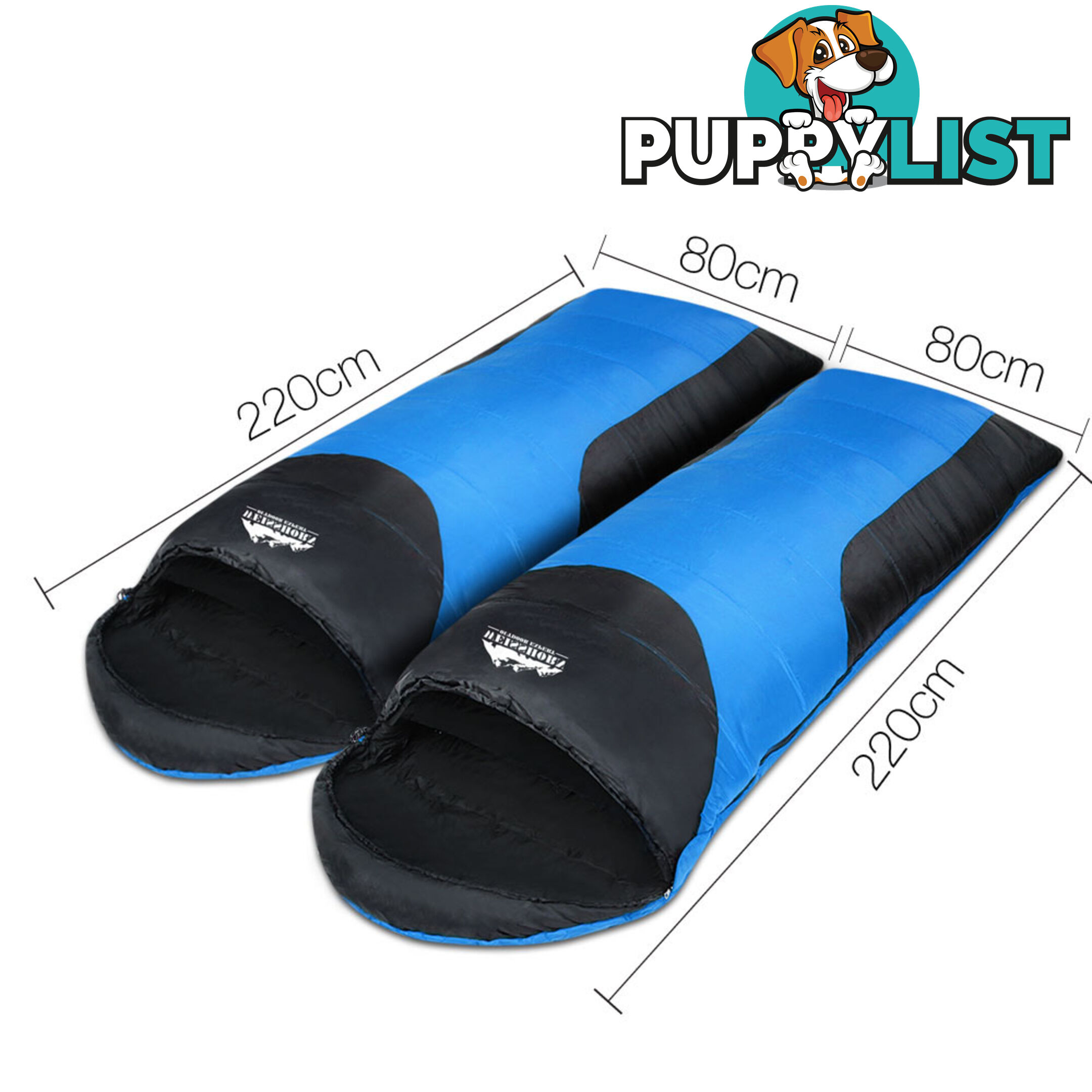 Outdoor Twin Camping Envelope Sleeping Bag Double Thermal Tent Hiking Blue Black