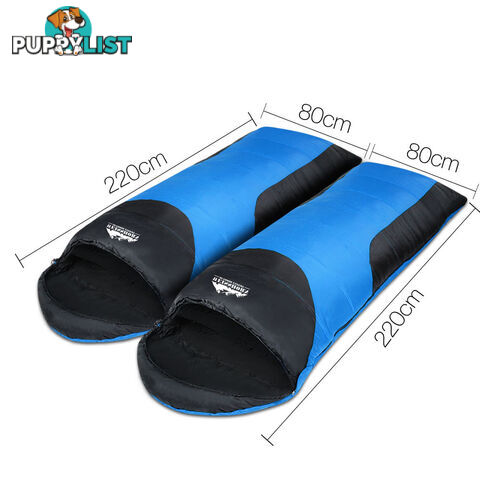 Outdoor Twin Camping Envelope Sleeping Bag Double Thermal Tent Hiking Blue Black