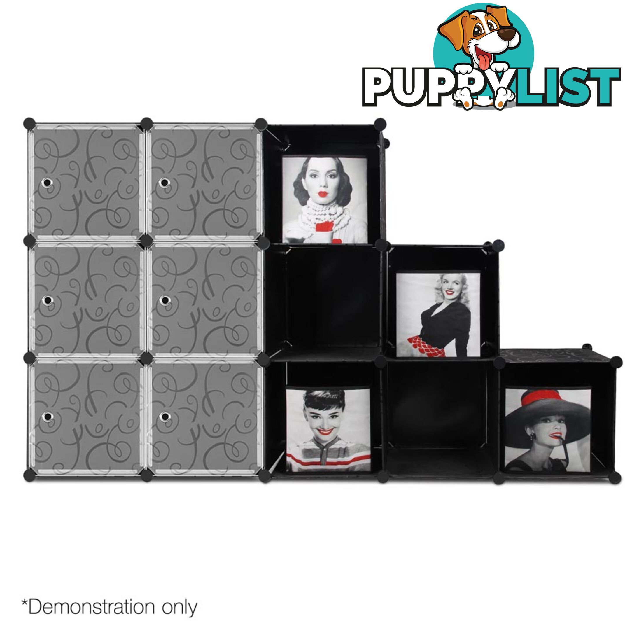 12 Cube Storage Cabinet with Hanging Bar - Black