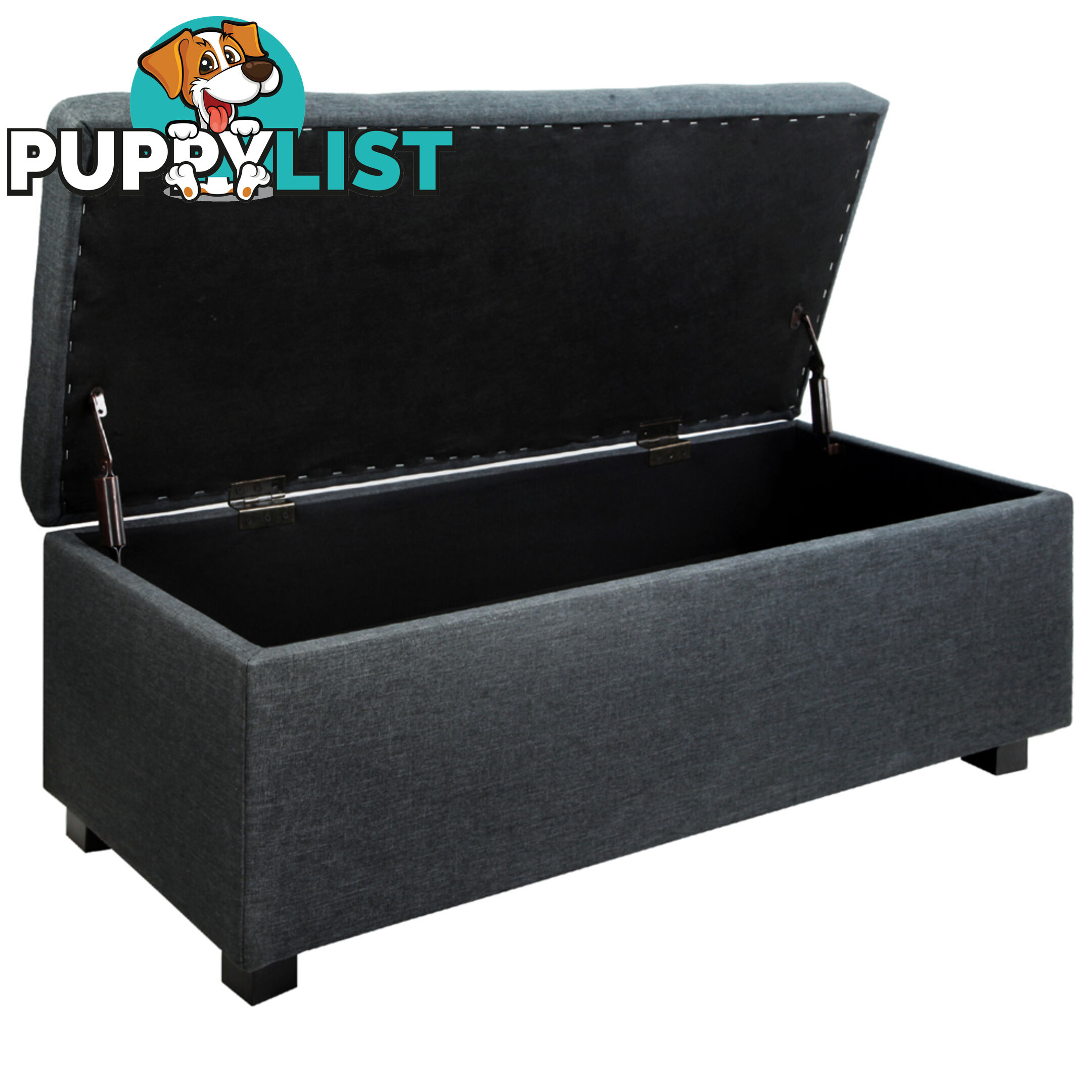 Ottoman Storage Blanket Box Foot Stool Toy Bed Faux Linen Large Black