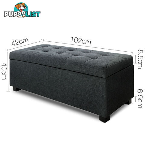 Ottoman Storage Blanket Box Foot Stool Toy Bed Faux Linen Large Black