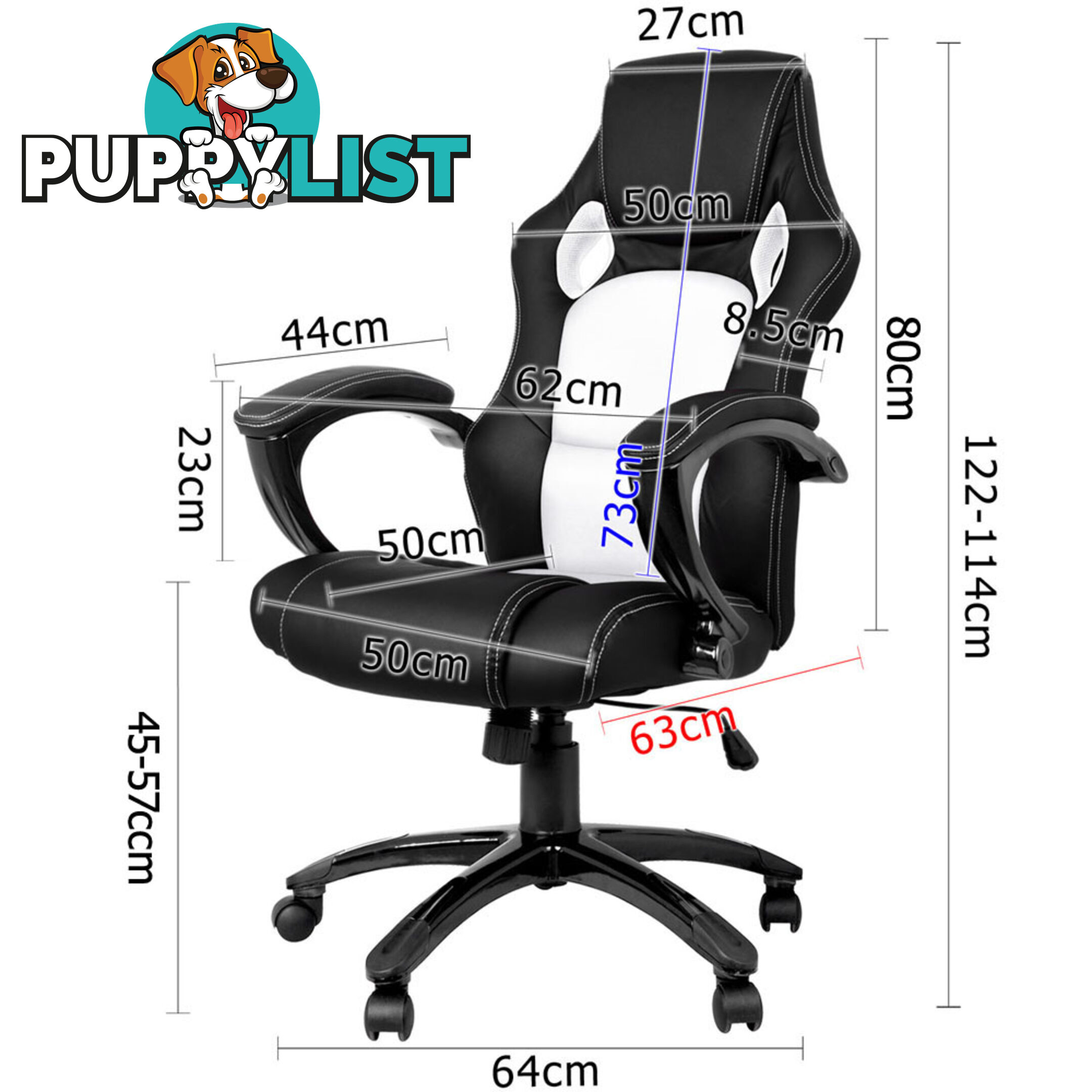 Executive Office Computer Chair PU Leather Racing Sport Gaming Seat Black White