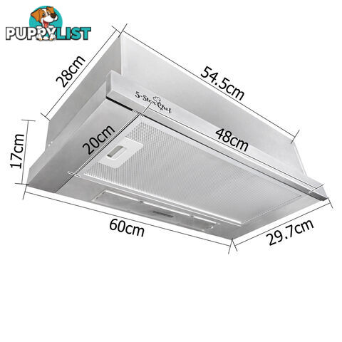 Stainless Steel Slide Out Range Hood Kitchen Canopy Rangehood 60cm