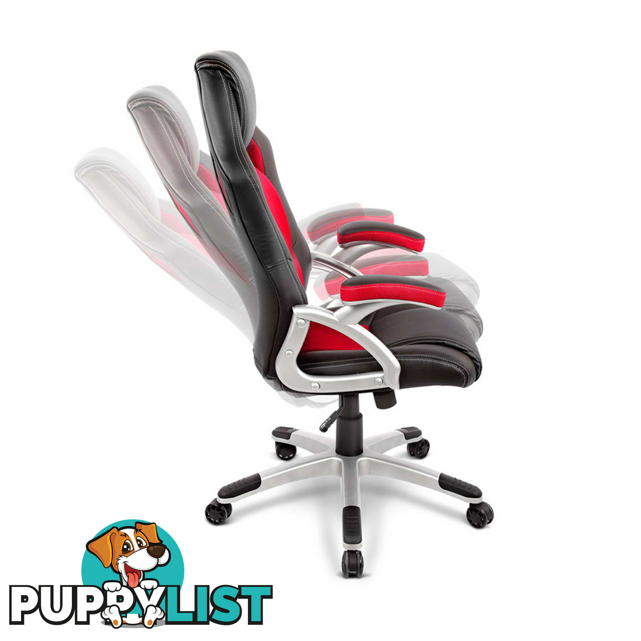 PU Leather & Mesh Racing Style Office Chair - Red