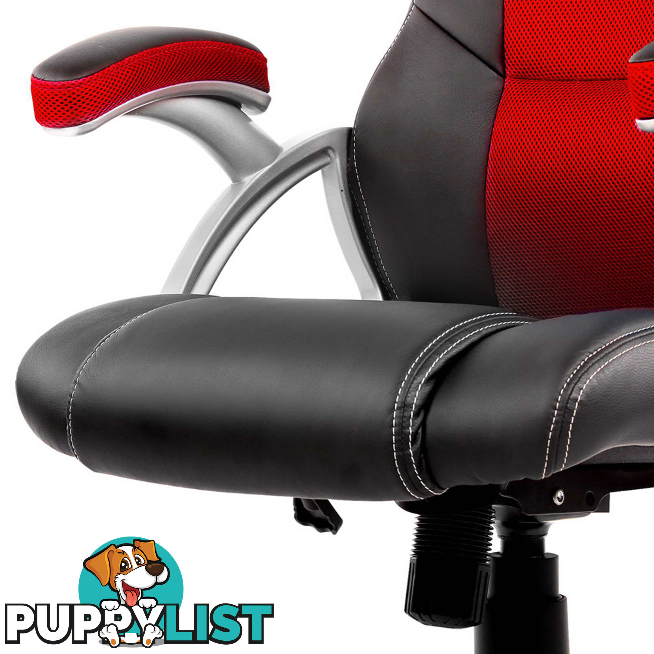 PU Leather & Mesh Racing Style Office Chair - Red