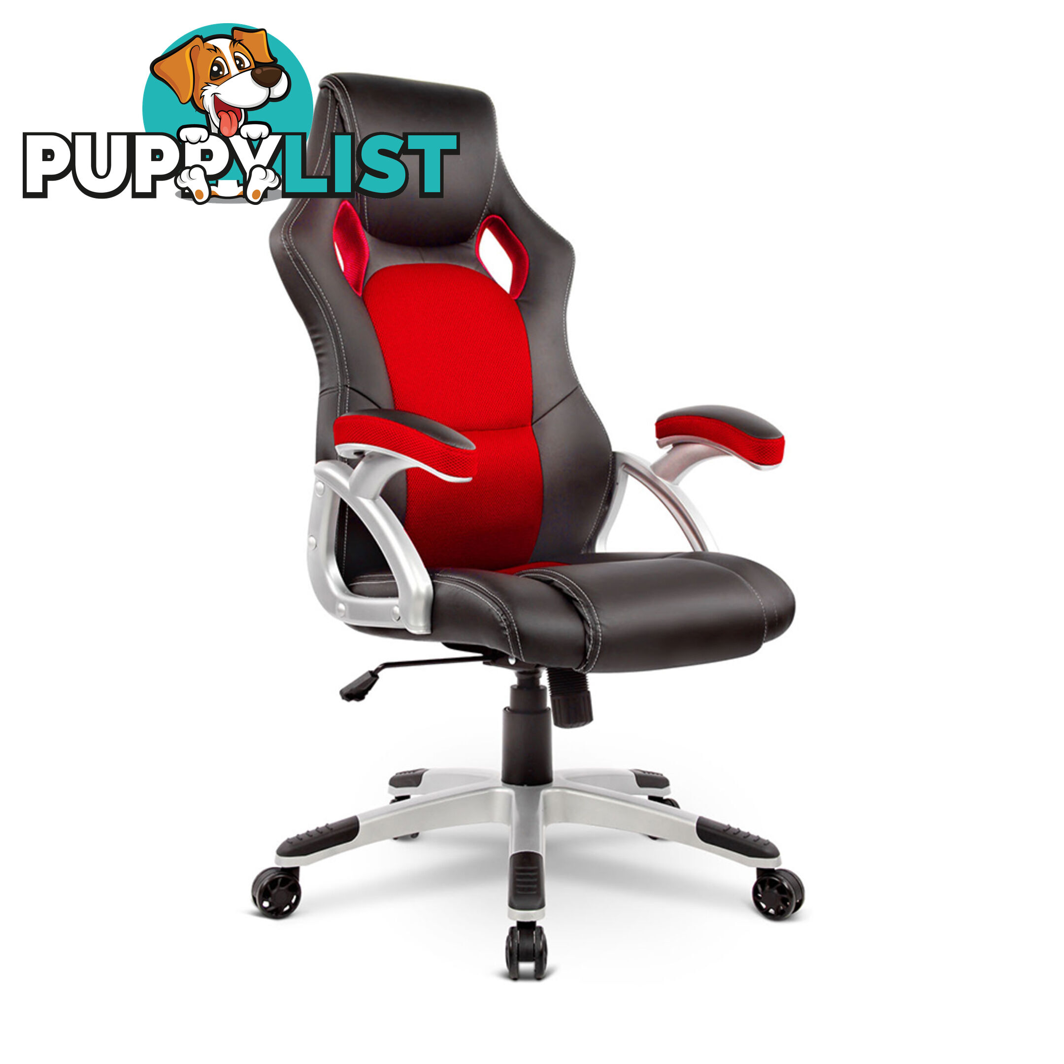 PU Leather & Mesh Racing Style Office Chair - Red