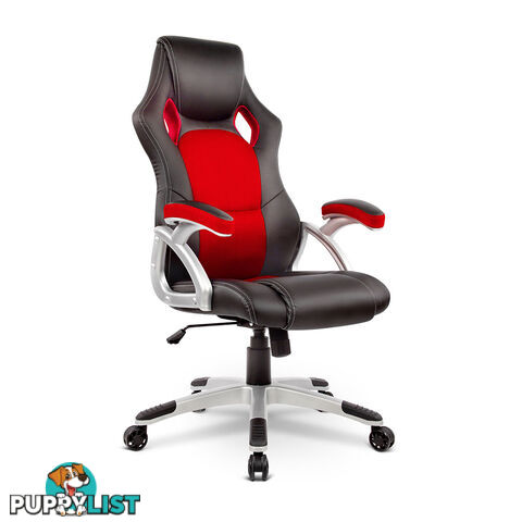 PU Leather & Mesh Racing Style Office Chair - Red