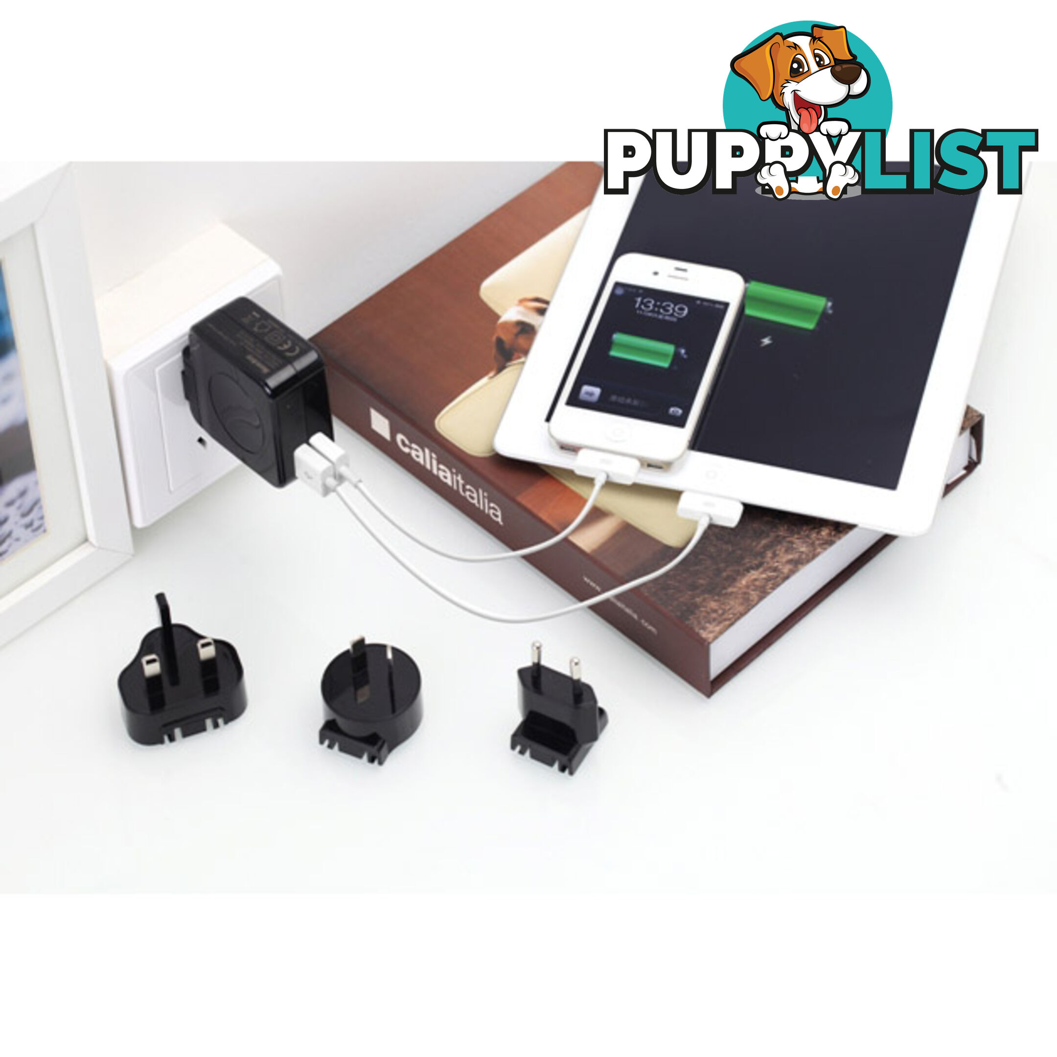 Huntkey TravelMate D204 Multi Plugs USB Wall Charger Adapter 4.2 A US UK EU AU Plugs with Car Charger