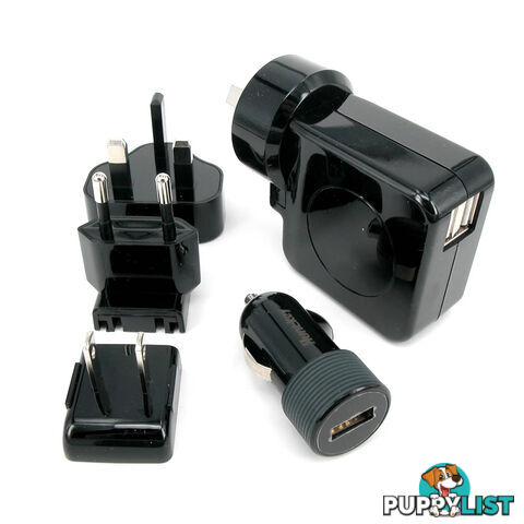 Huntkey TravelMate D204 Multi Plugs USB Wall Charger Adapter 4.2 A US UK EU AU Plugs with Car Charger