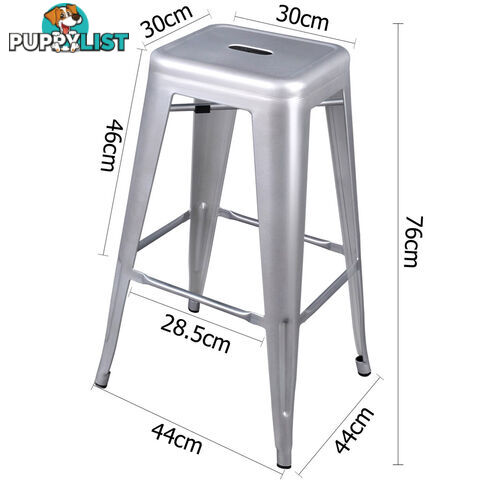 2 x Metal Steel Bar Stool Replica Xavier Cafe Home Kitchen Bar Chair 76cm Silver