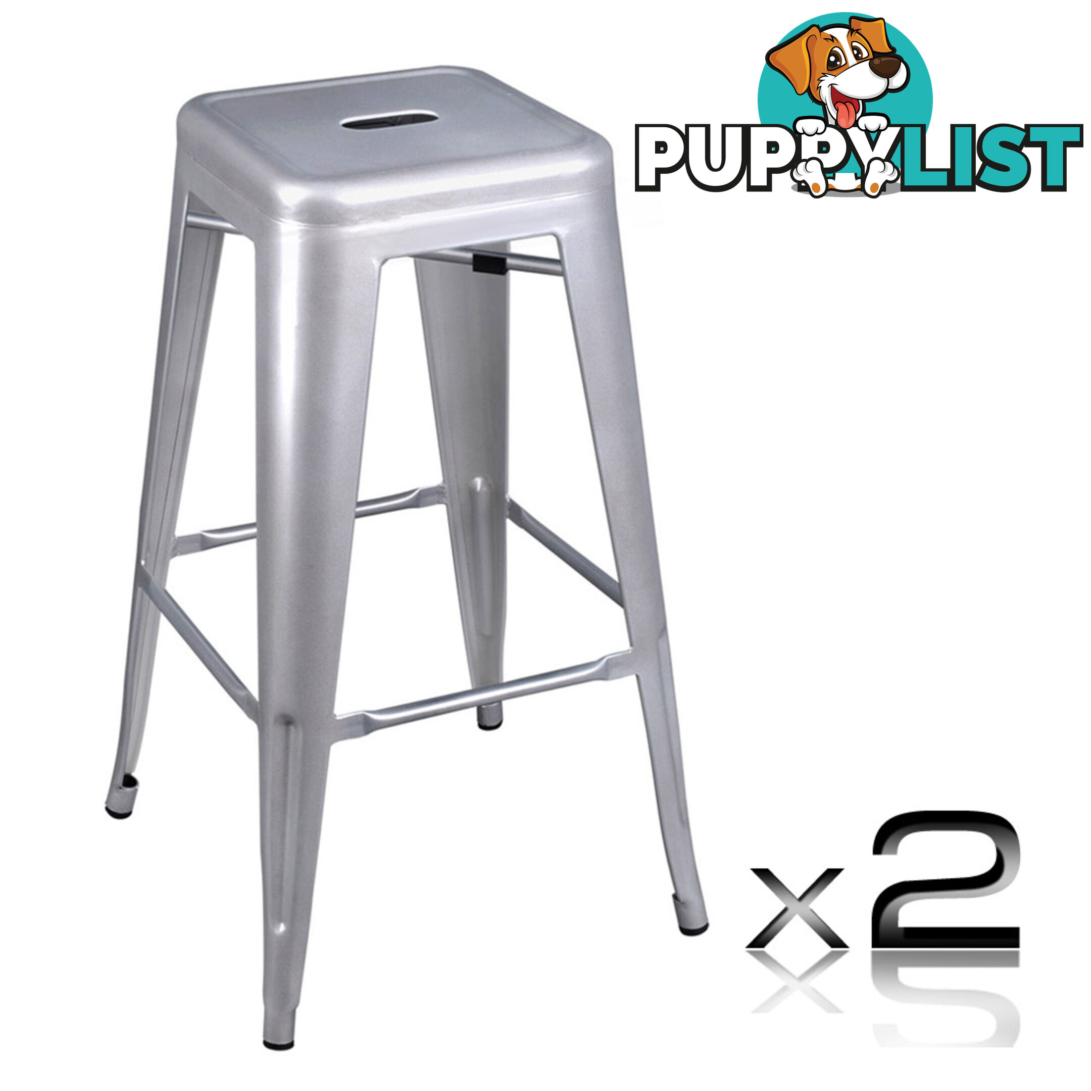 2 x Metal Steel Bar Stool Replica Xavier Cafe Home Kitchen Bar Chair 76cm Silver