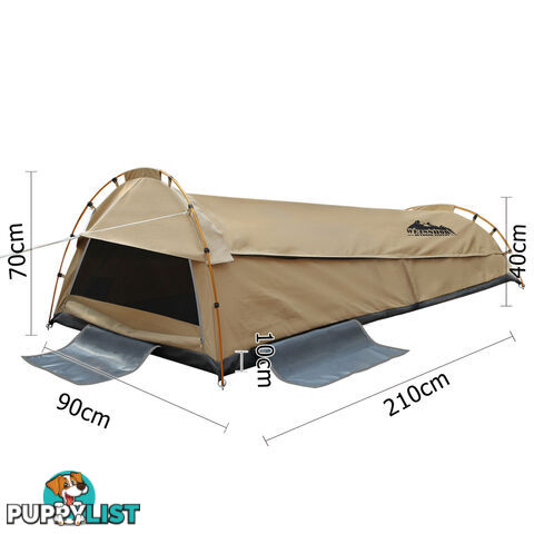 King Single Swag Canvas Camping Tent Aluminium Pole Carry Bag Air Pillow Beige