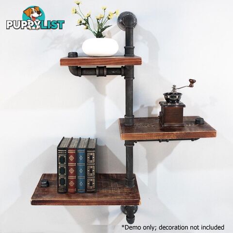 3 Level Rustic Industrial DIY Pipe Shelf Storage Vintage Wooden Floating Bookshelf Wall