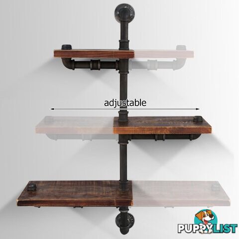 3 Level Rustic Industrial DIY Pipe Shelf Storage Vintage Wooden Floating Bookshelf Wall