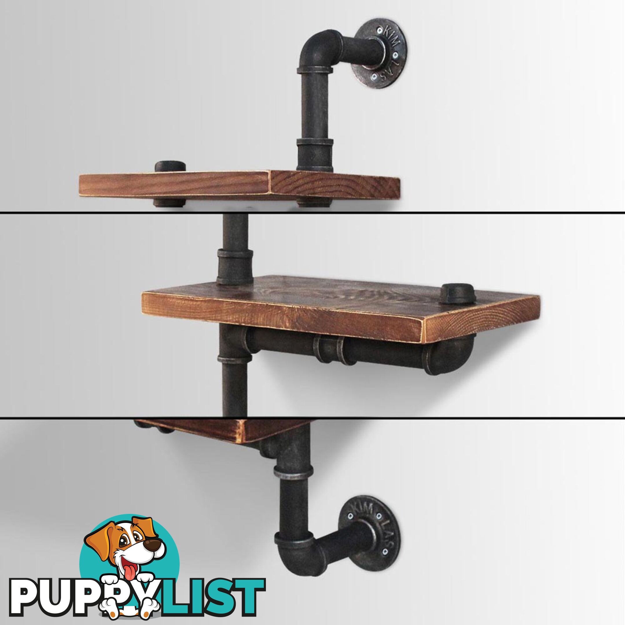 3 Level Rustic Industrial DIY Pipe Shelf Storage Vintage Wooden Floating Bookshelf Wall