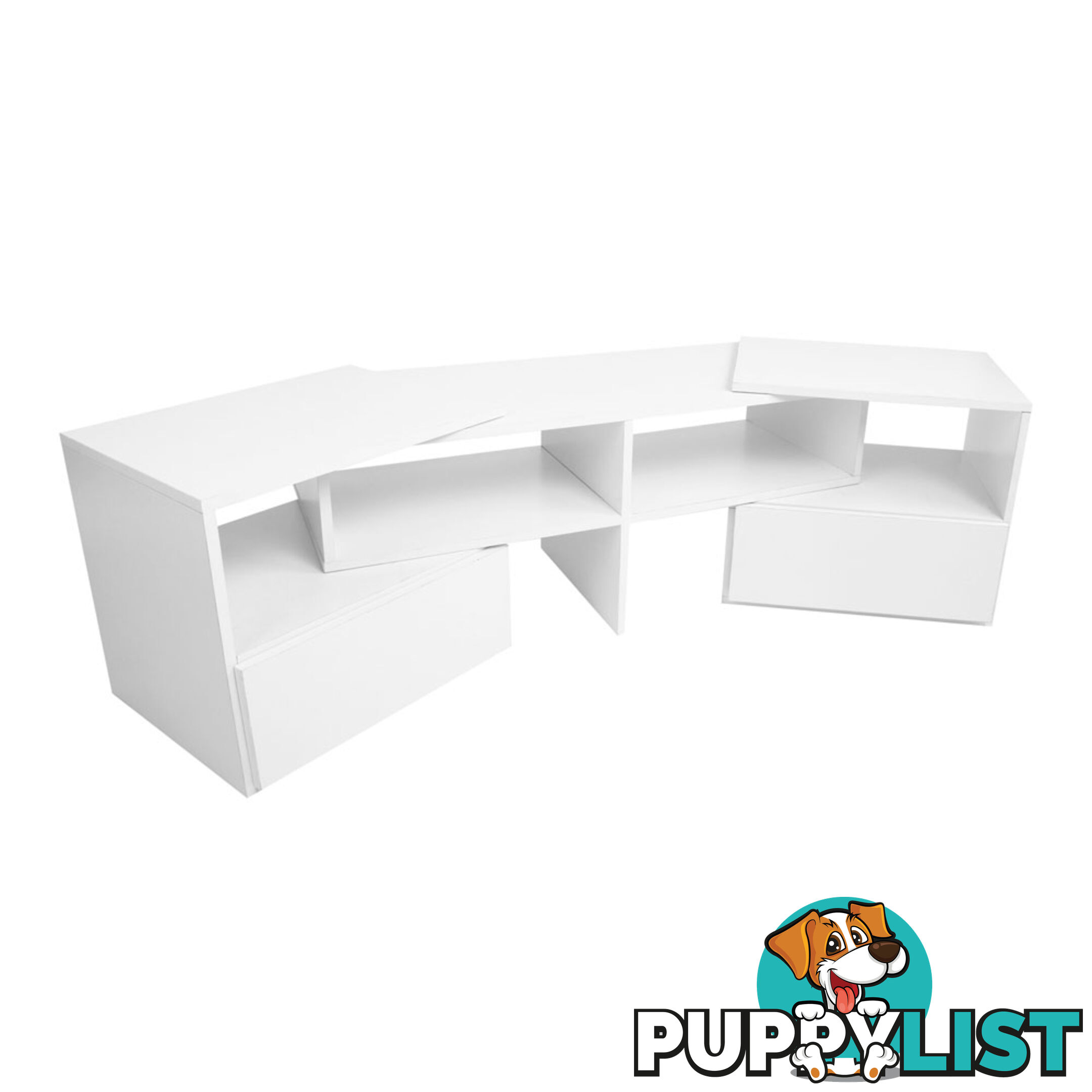 White TV Stand Entertainment Unit Adjustable Cabinet