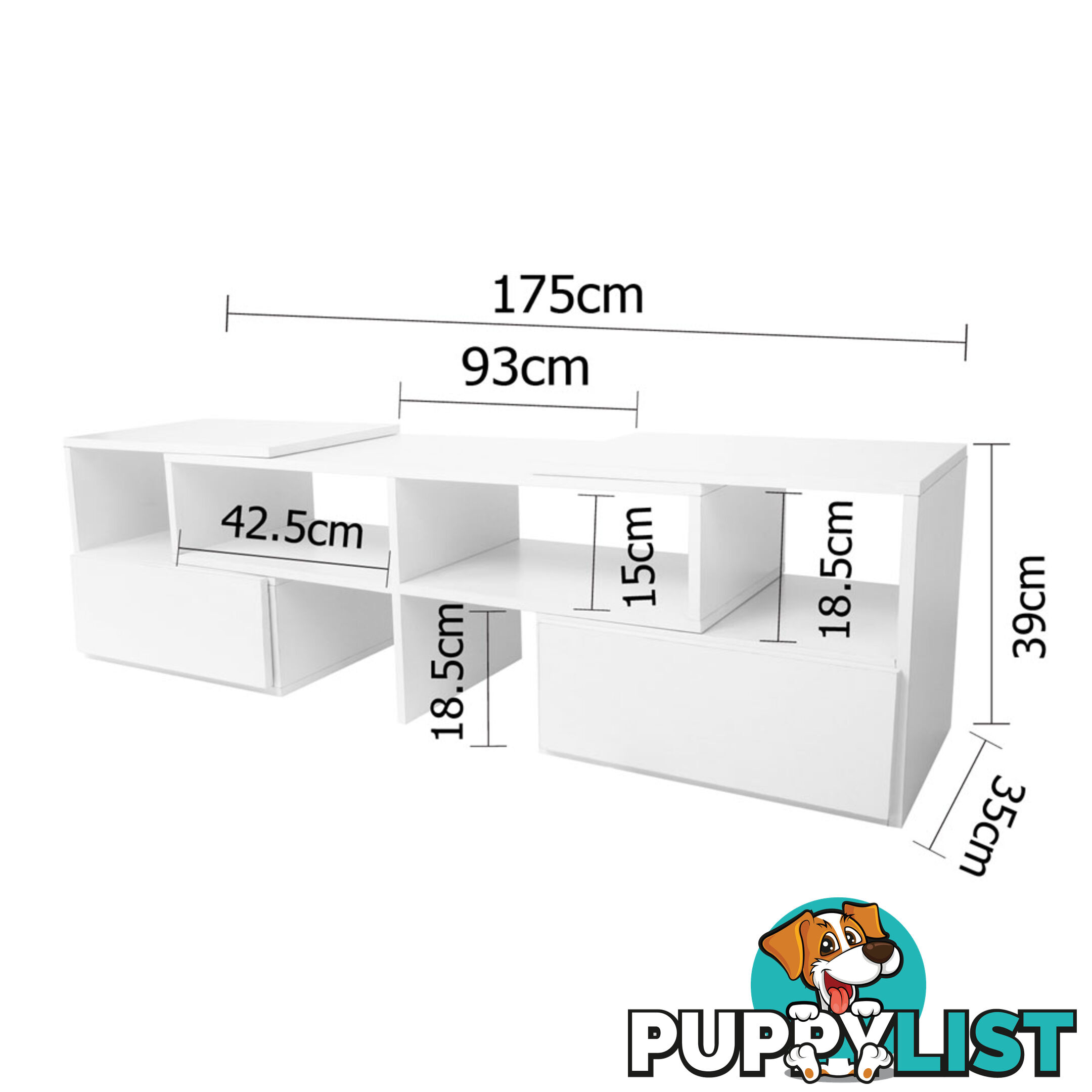 White TV Stand Entertainment Unit Adjustable Cabinet