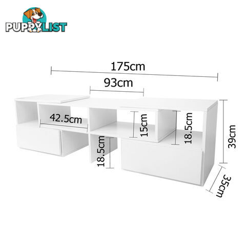 White TV Stand Entertainment Unit Adjustable Cabinet