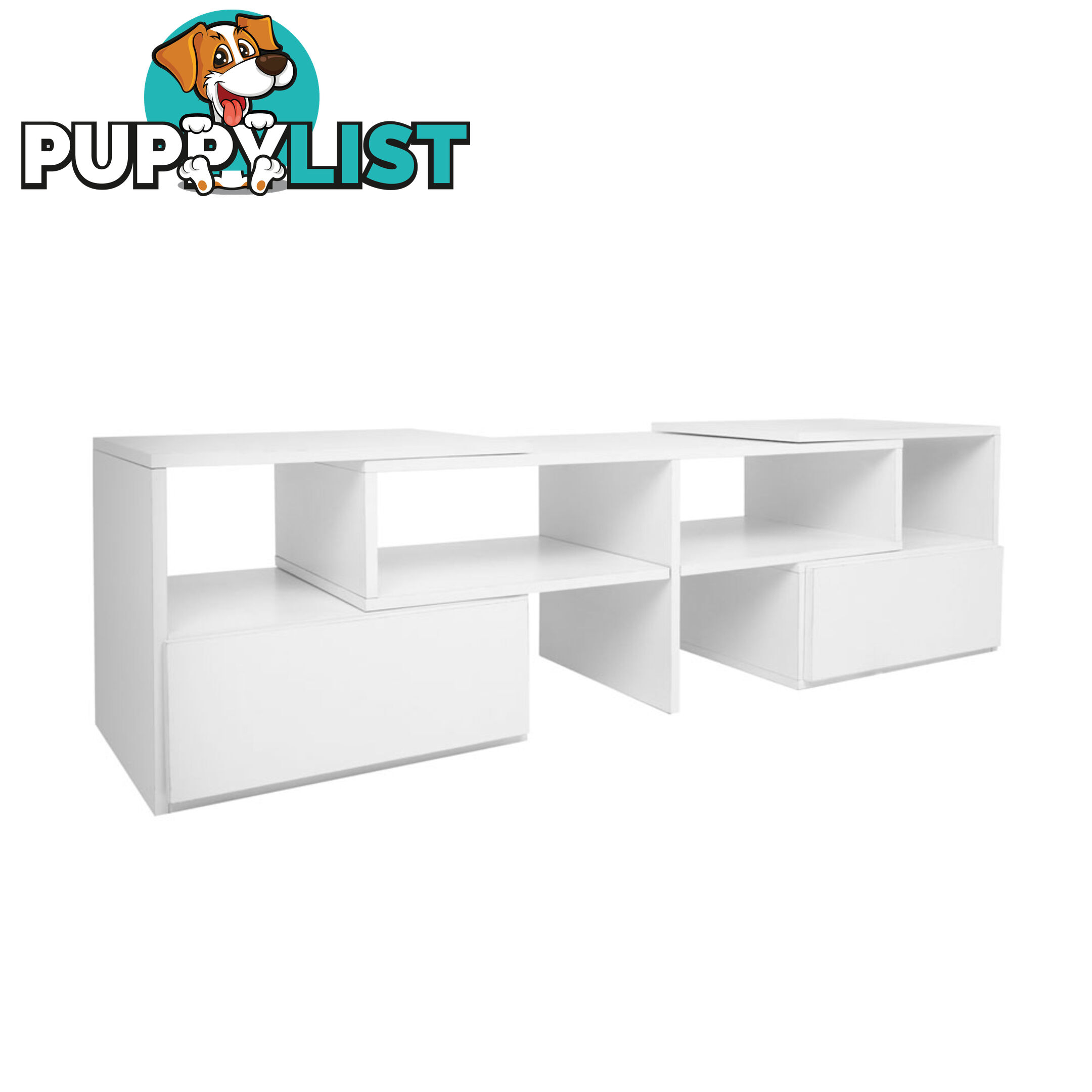 White TV Stand Entertainment Unit Adjustable Cabinet