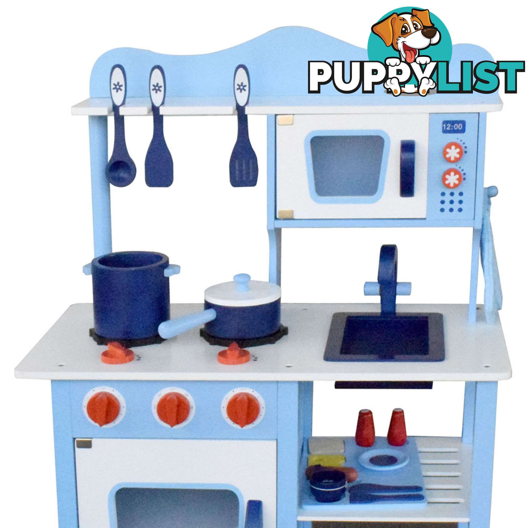 Kids Wooden Pretend Kitchen Play Set Children Home Cooking Cookware Toy Blue