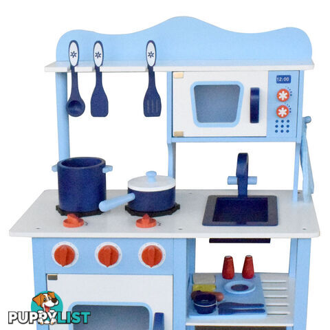 Kids Wooden Pretend Kitchen Play Set Children Home Cooking Cookware Toy Blue