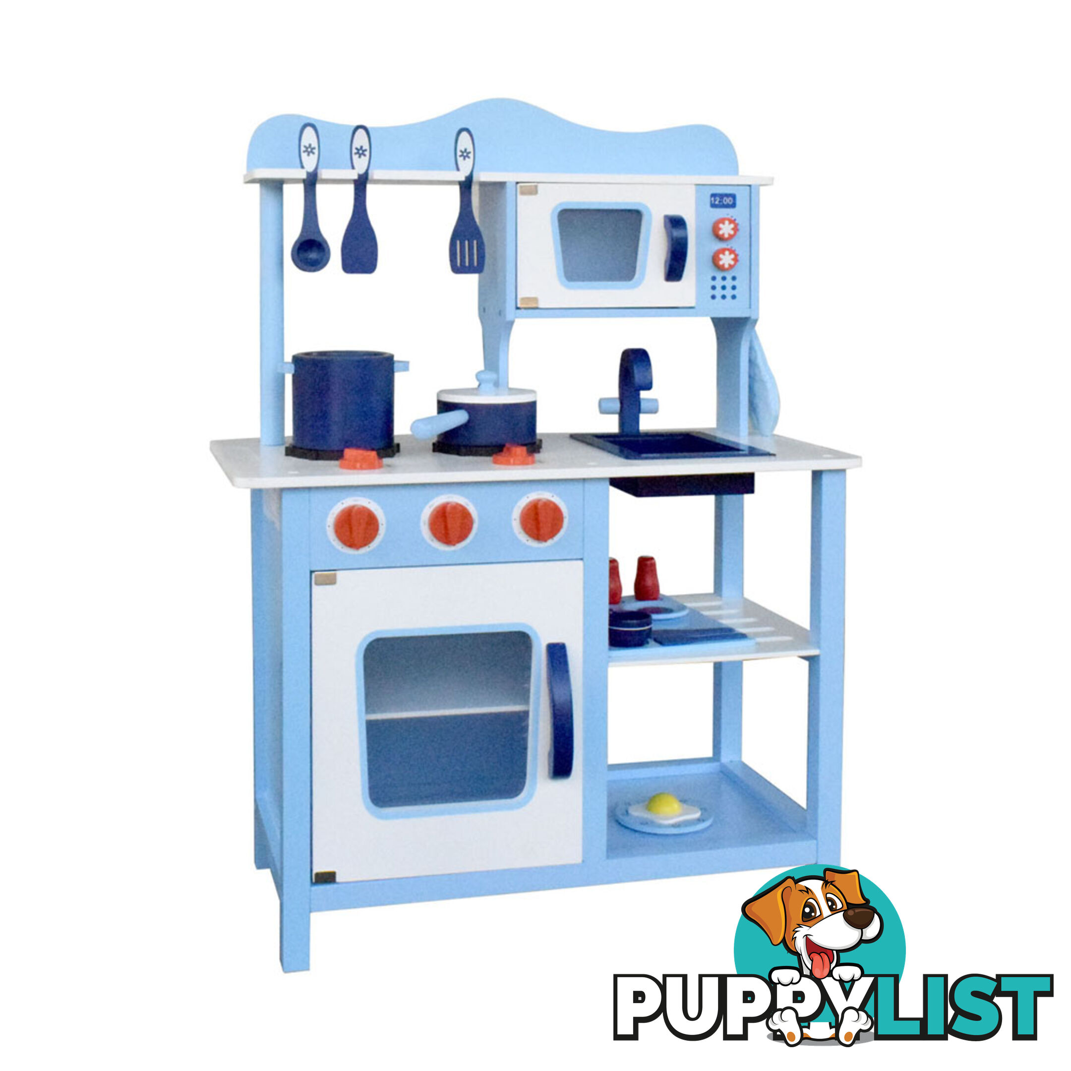 Kids Wooden Pretend Kitchen Play Set Children Home Cooking Cookware Toy Blue