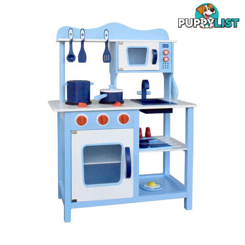 Kids Wooden Pretend Kitchen Play Set Children Home Cooking Cookware Toy Blue