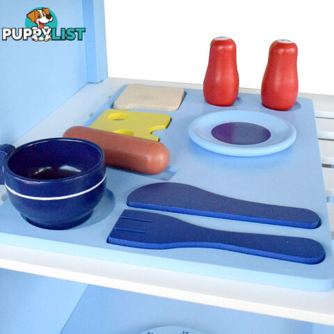 Kids Wooden Pretend Kitchen Play Set Children Home Cooking Cookware Toy Blue