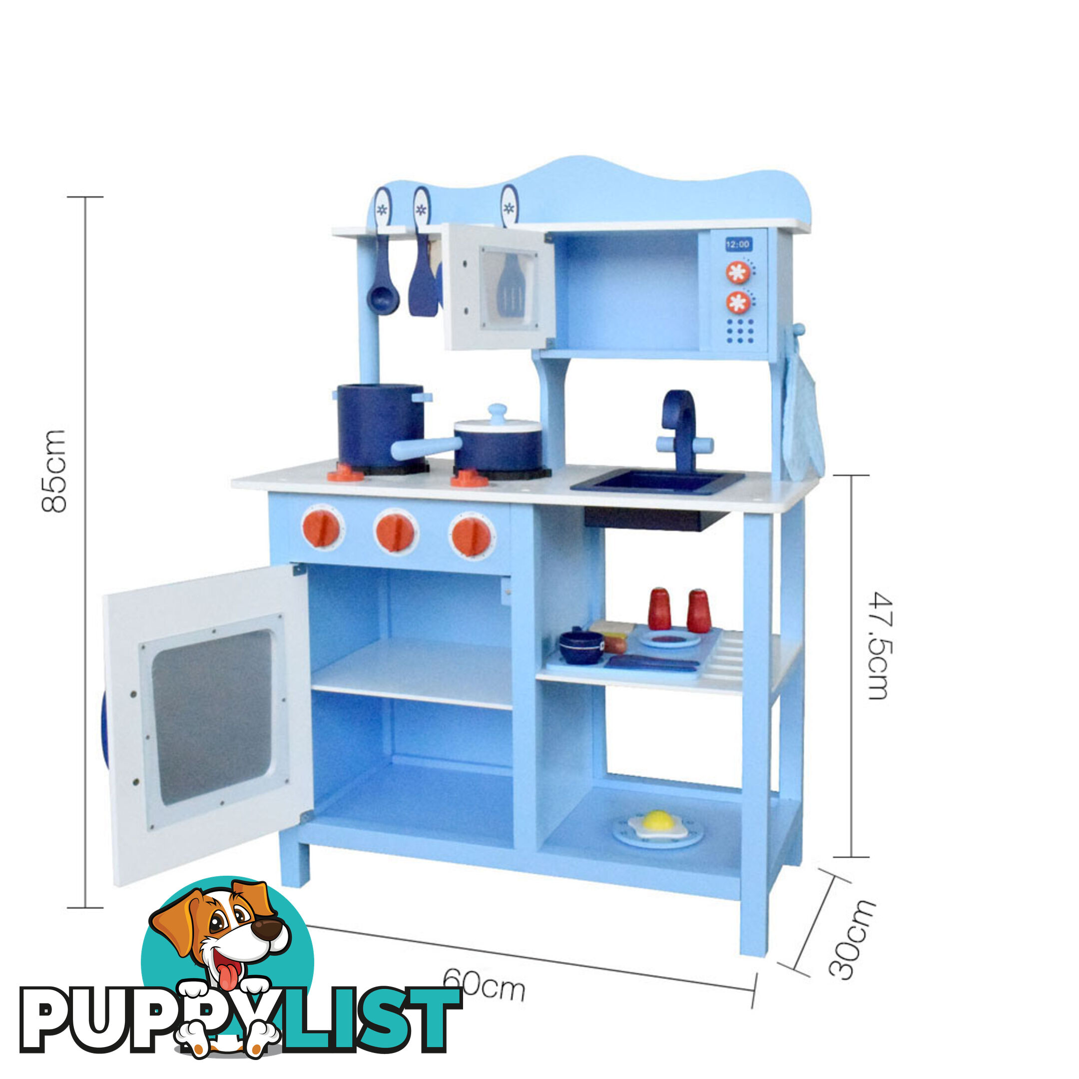 Kids Wooden Pretend Kitchen Play Set Children Home Cooking Cookware Toy Blue