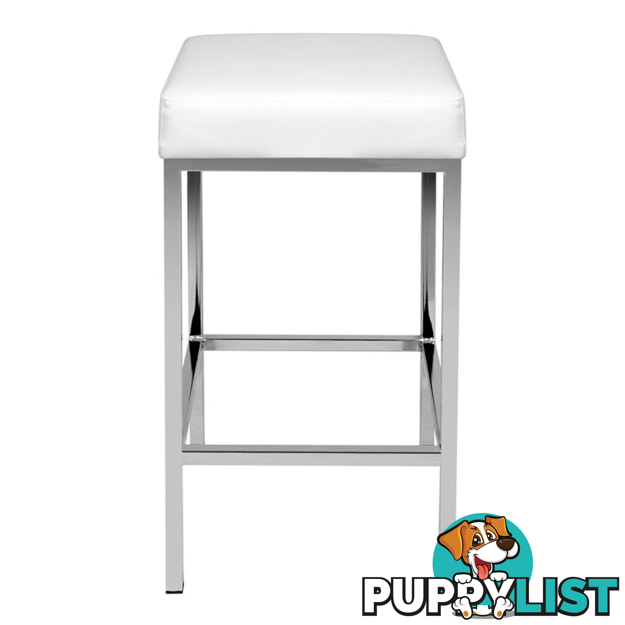 Set of 2 PU Leather Kitchen Bar Stool Heavy Duty Footrest White