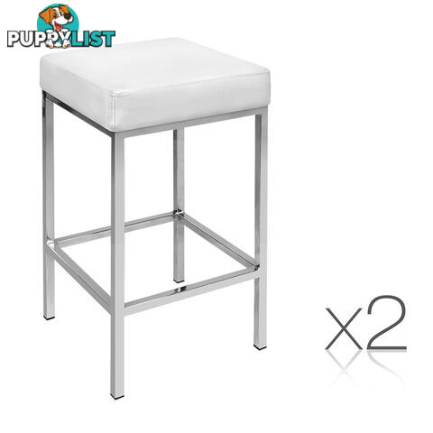 Set of 2 PU Leather Kitchen Bar Stool Heavy Duty Footrest White