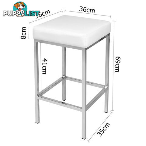 Set of 2 PU Leather Kitchen Bar Stool Heavy Duty Footrest White