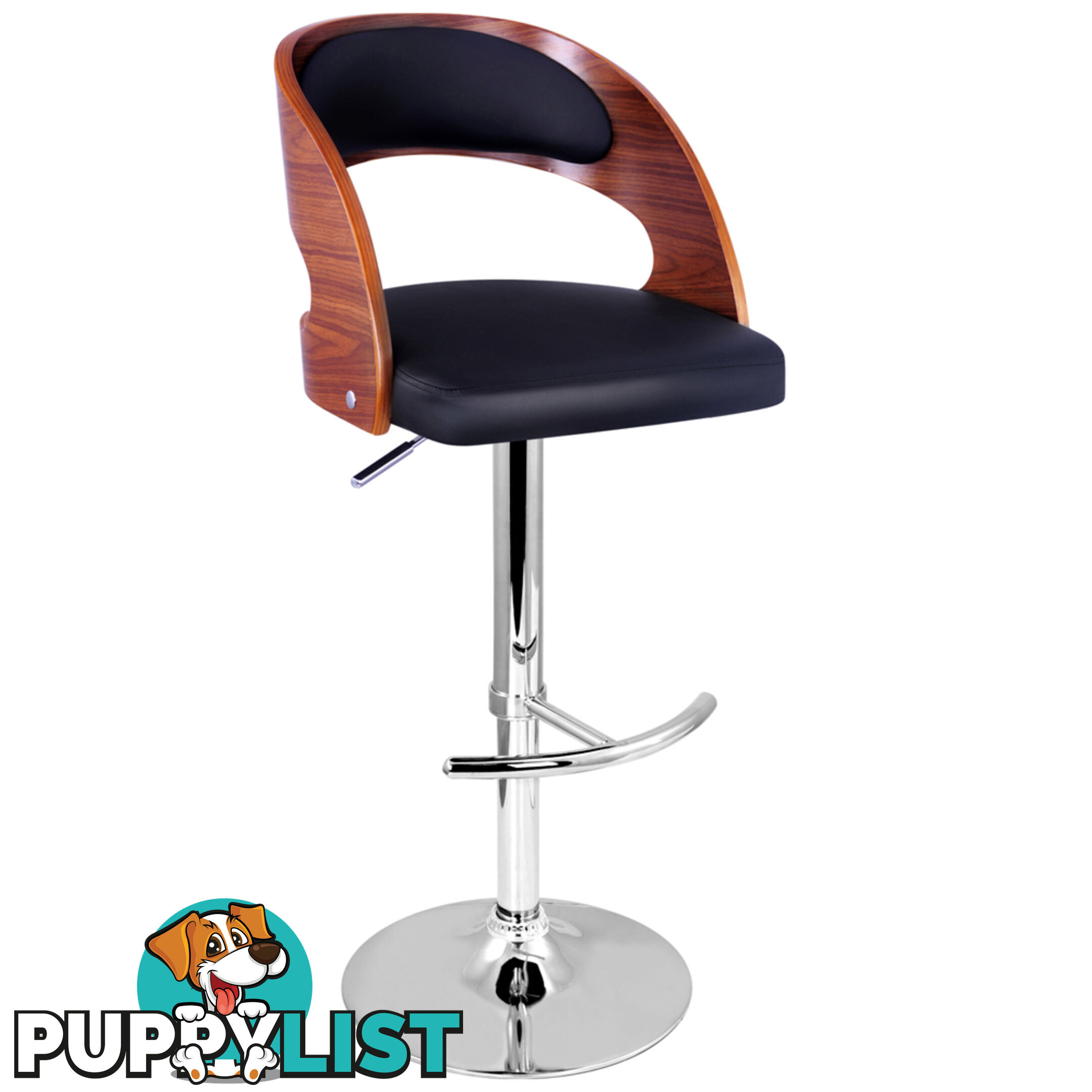 PU Leather Wooden Kitchen Bar Stool Padded Seat Black