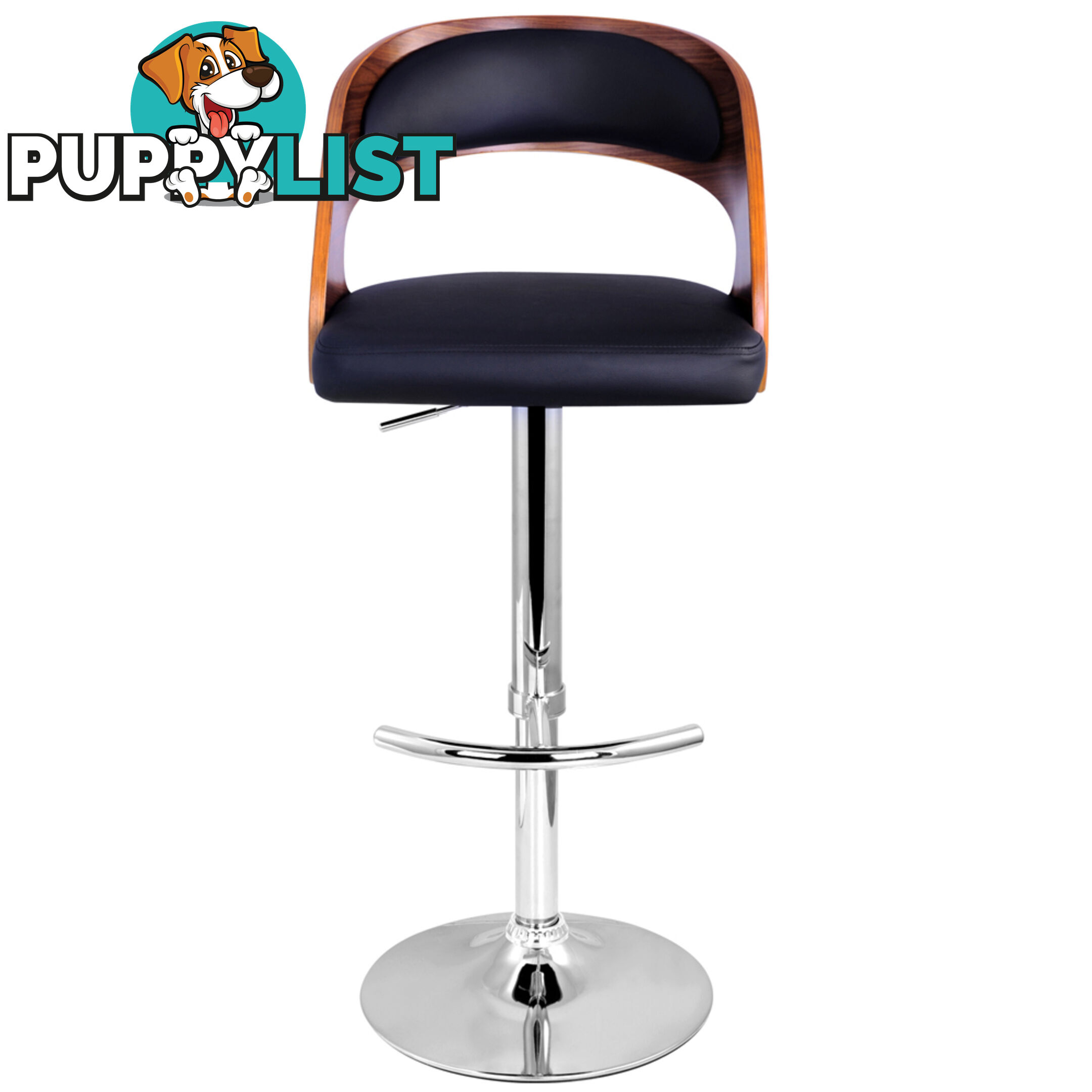 PU Leather Wooden Kitchen Bar Stool Padded Seat Black