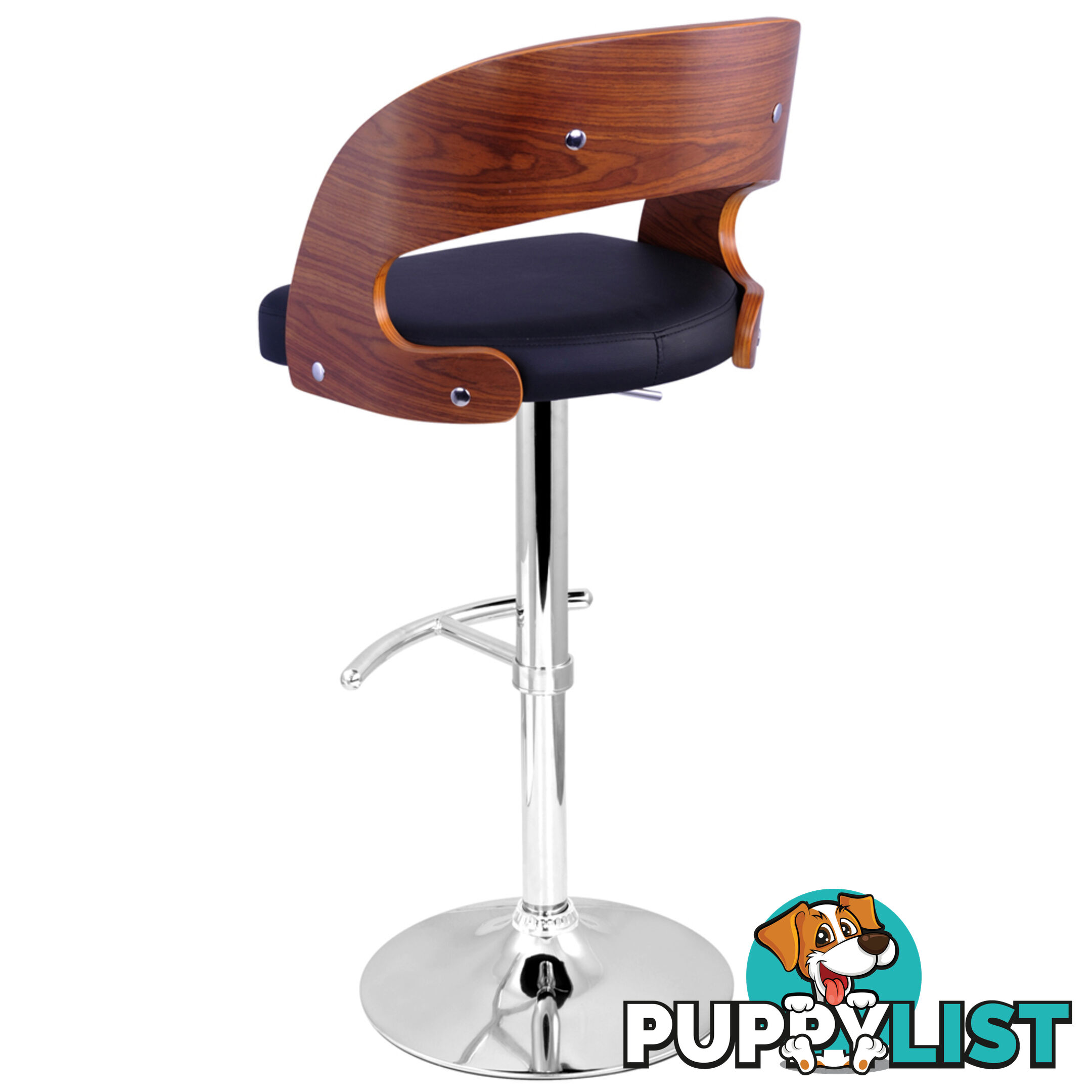 PU Leather Wooden Kitchen Bar Stool Padded Seat Black