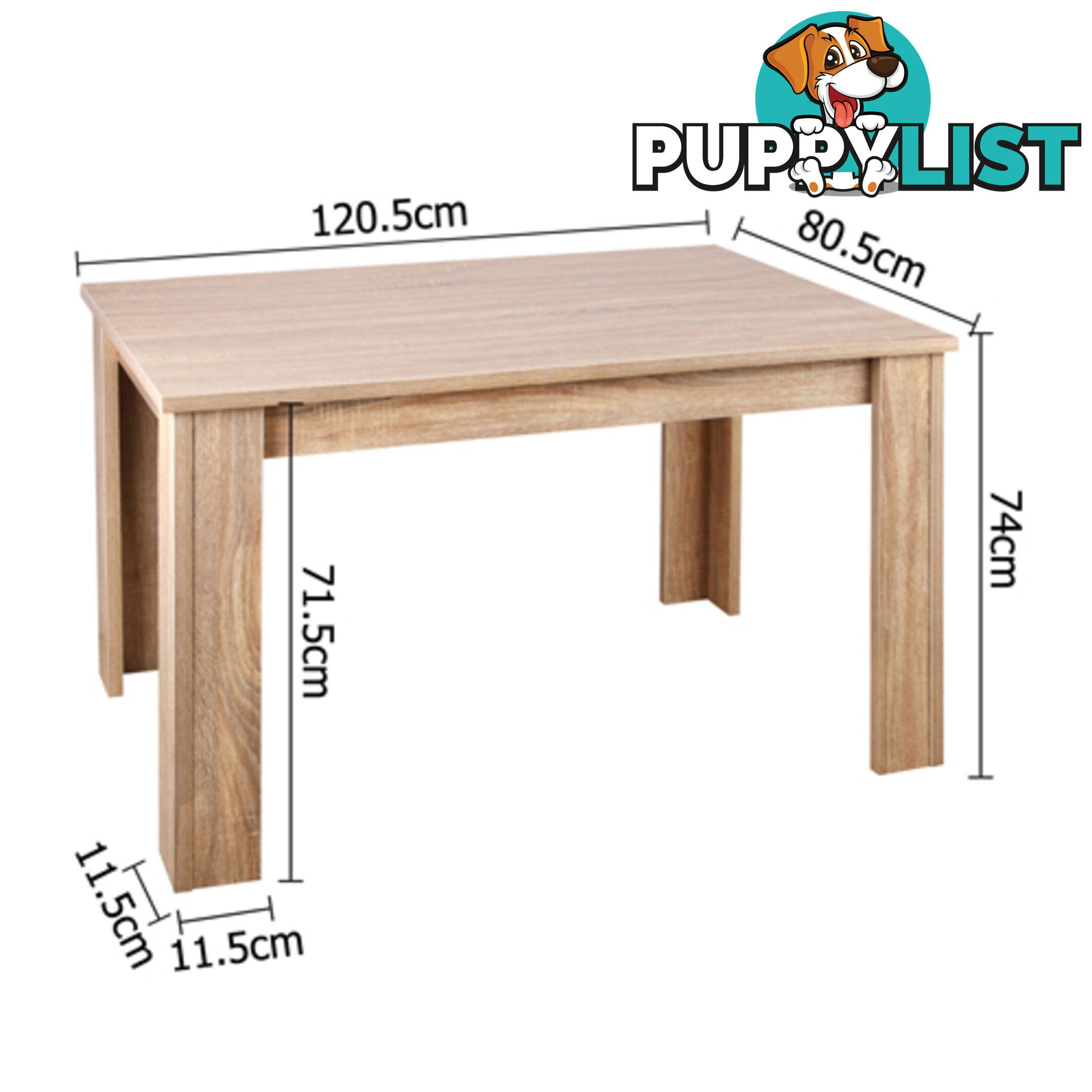 Rectangular 4 Seater Dining Table Natural Wood