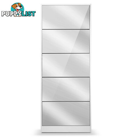 Mirrored Shoe Cabinet Storage 5 Drawers Shelf White