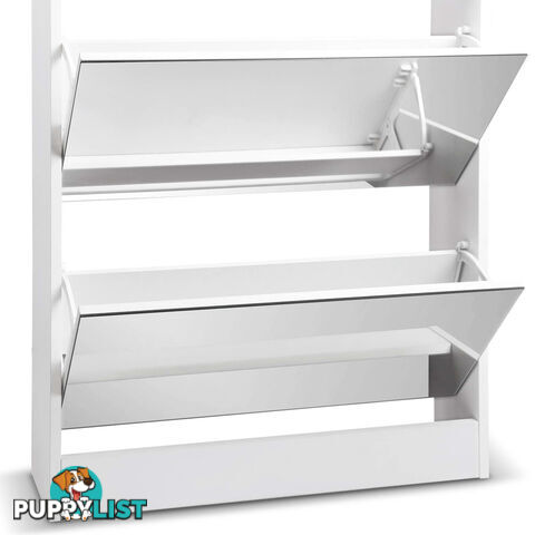 Mirrored Shoe Cabinet Storage 5 Drawers Shelf White