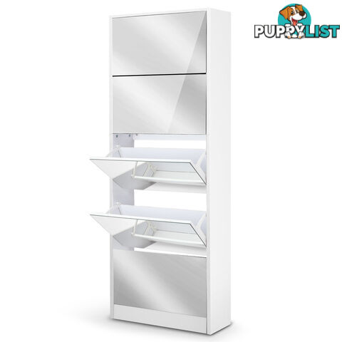 Mirrored Shoe Cabinet Storage 5 Drawers Shelf White