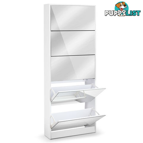 Mirrored Shoe Cabinet Storage 5 Drawers Shelf White