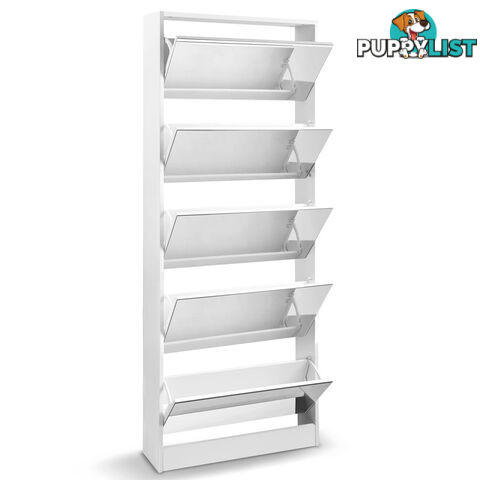 Mirrored Shoe Cabinet Storage 5 Drawers Shelf White